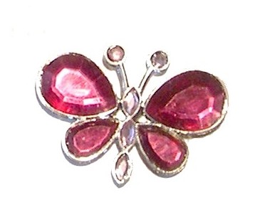 Papillon ROSE métal et strass, Aimantée au dos