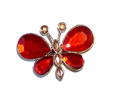 Papillon ROUGE métal et strass, Aimantée au dos